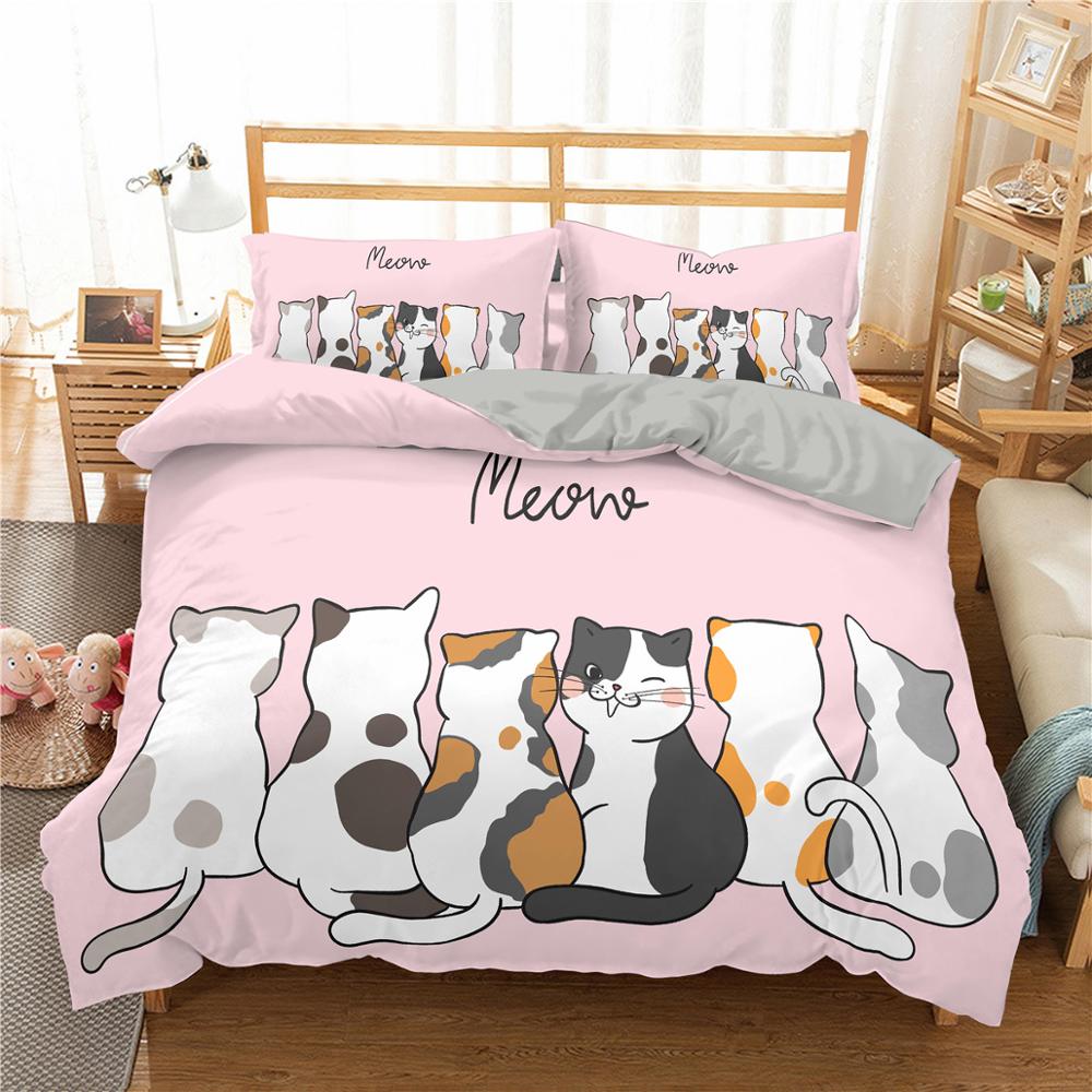 Cartoon Cat Pattern Bedding Set Cute Creative Children Bedroom 2-3 Pieces Home Decor Home Textile Down Bed Cover Pillowcase Duvet Covers