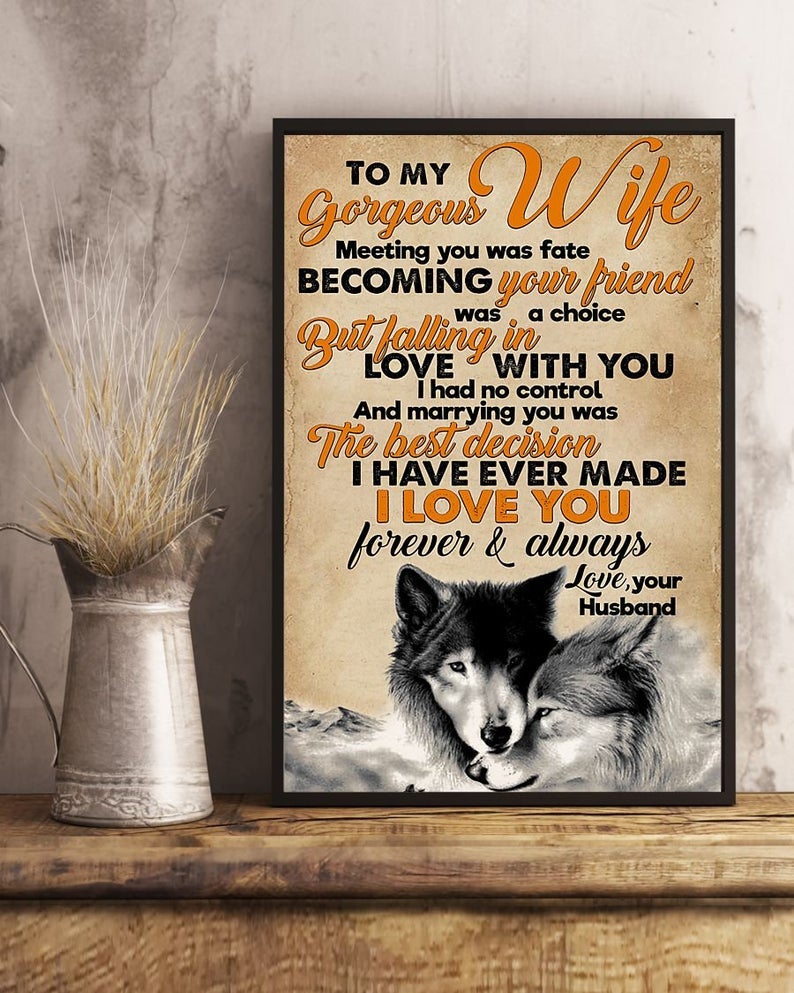 Wolf To My Wife, Meeting You Was Fate,Portrait Poster & Canvas Gift For Wife Birthday,Home Decor Bedding Couch Sofa Soft And Comfy Cozy