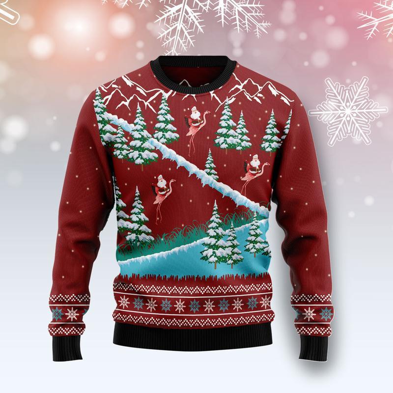 Beautiful Flamingo Xmas Ugly Christmas Sweater | For Men & Women | Adult | Us1505