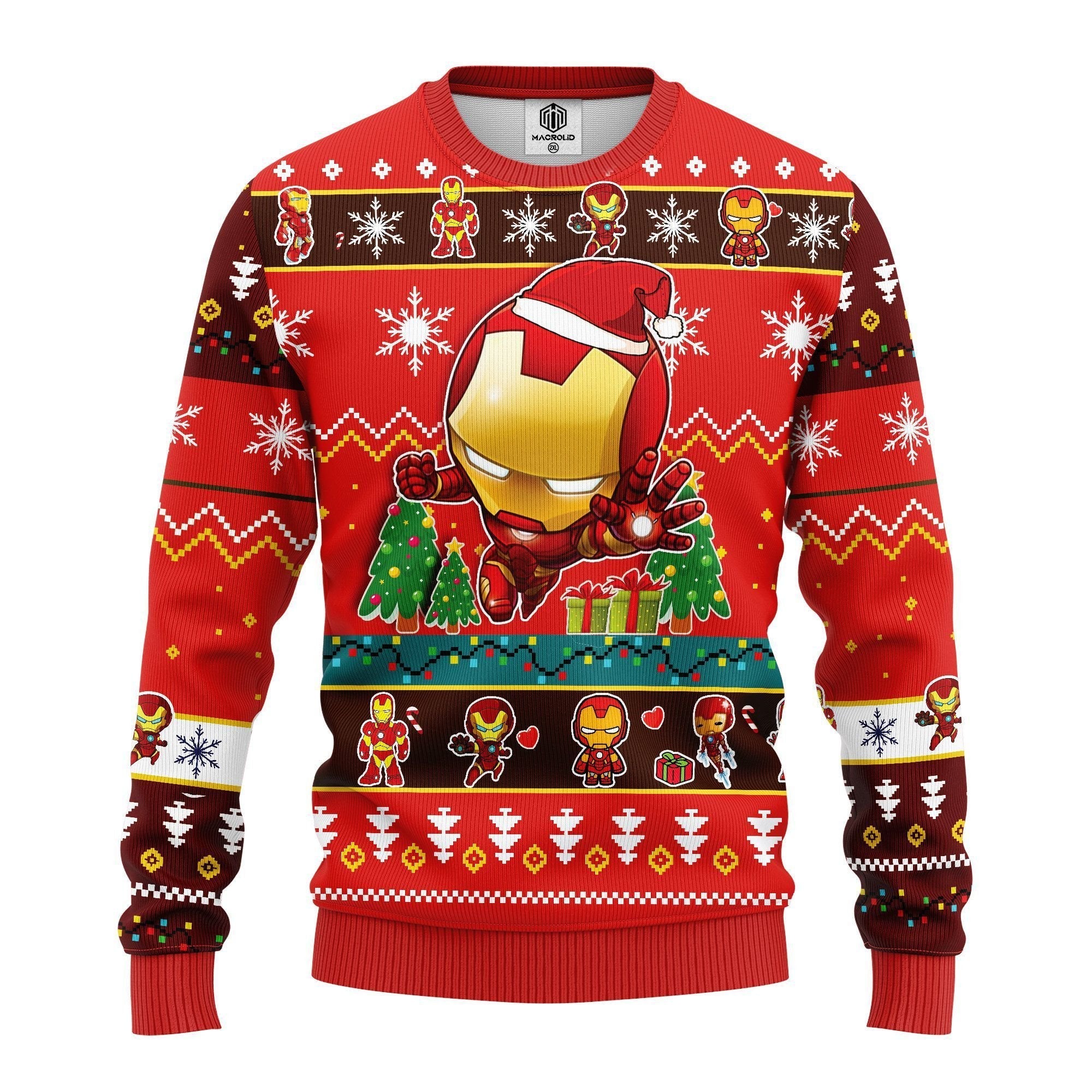 Unifinz Mv Christmas Ugly Sweater Iron Man Chibi Christmas Pattern Red Sweater 2022