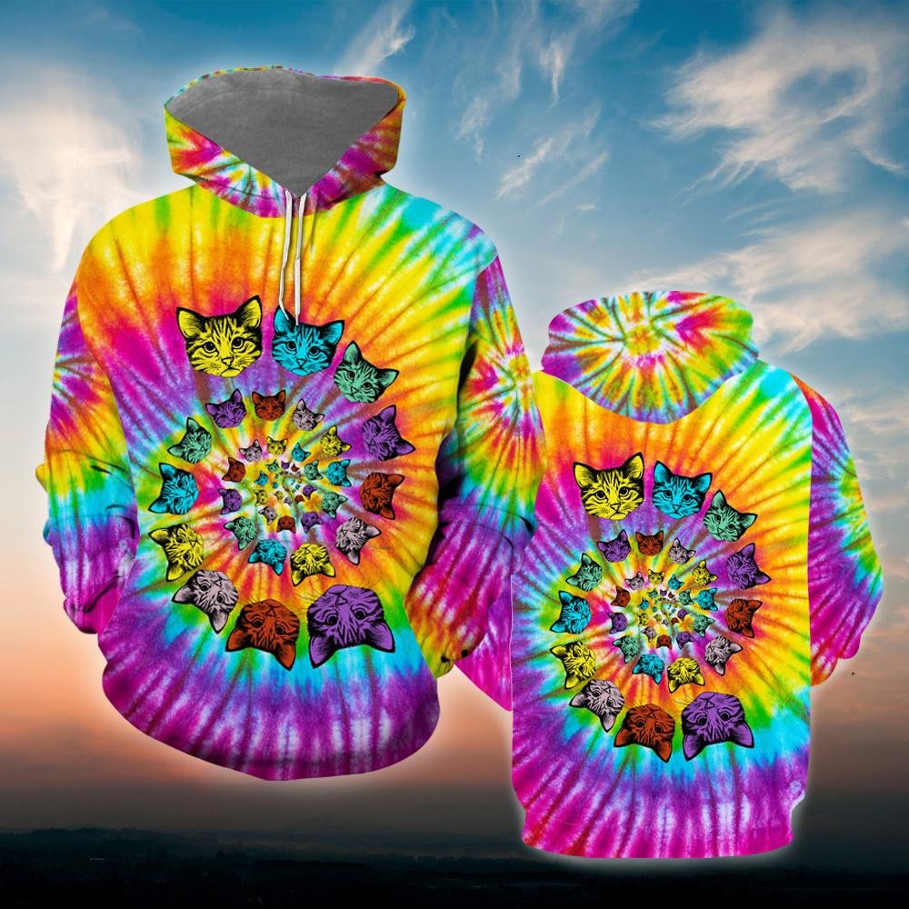 Hippie Cat Tie Dye Hoodie 3D