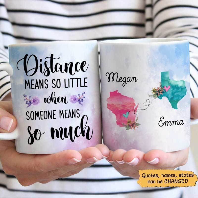 Besties Long Distance Relationship Gift Watercolor Flower States Personalized Aop Mug