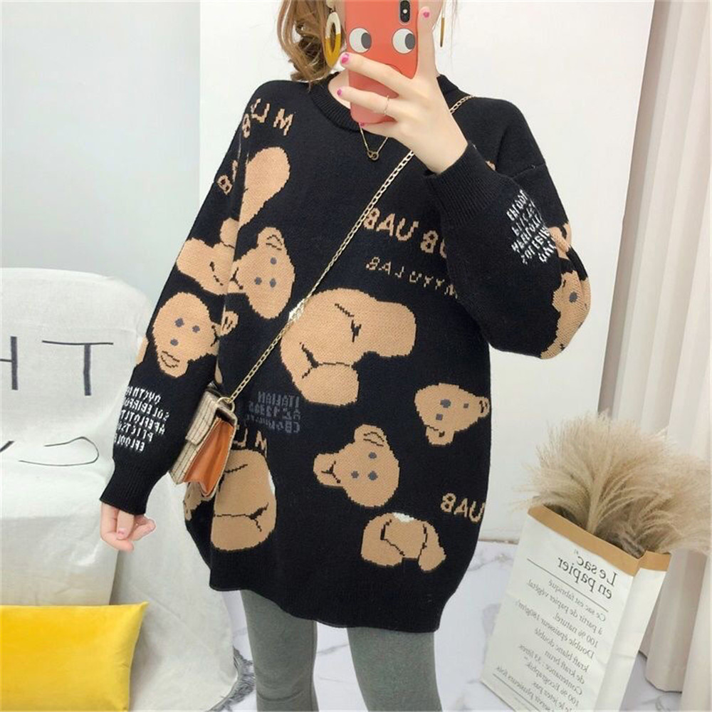 Cartoon Devil Bear Tops Women Knitting Sweater Autumn Pullover Jumper Oversized Sweater Harajuku Kawaii Funny Sweaters Girl alx