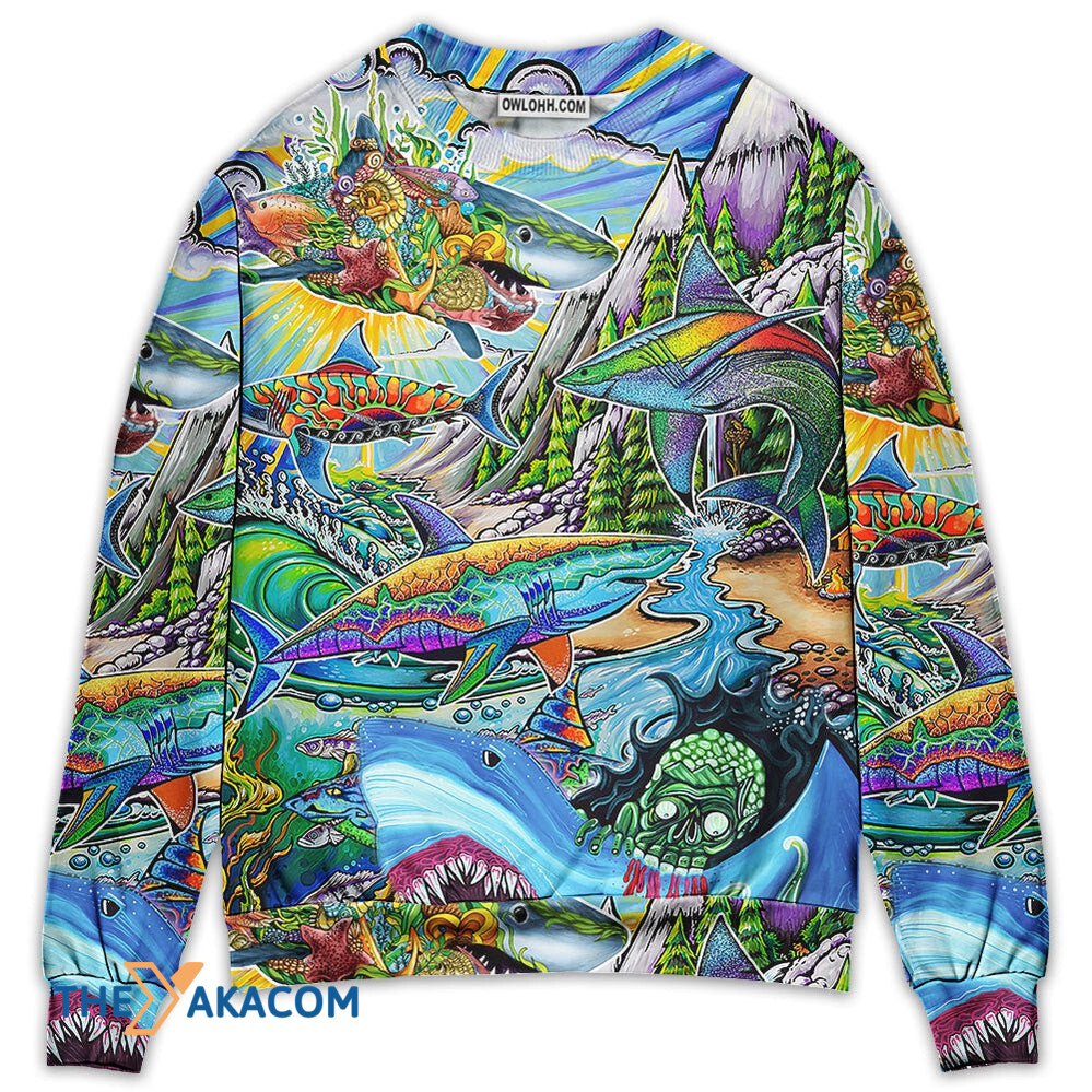 Shark Hippie Colorful Art Peace Gift For Lover Ugly Christmas Sweater