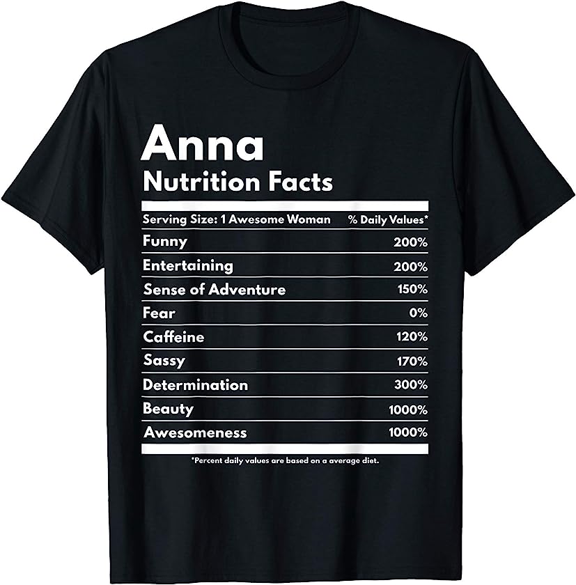 Anna Nutrition Facts Gift Funny Personalized Name Anna T-Shirt