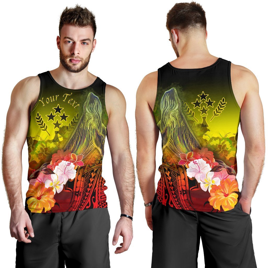 Kosrae Custom Personalised Men’S Tank Top – Humpback Whale With Tropical Flowers (Yellow)