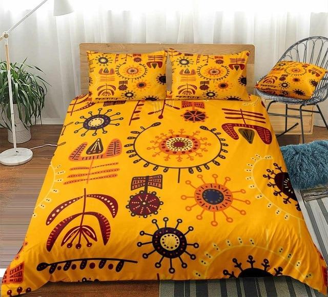 Yellow African Ethnic 3 Pieces Quilted Comforter Set