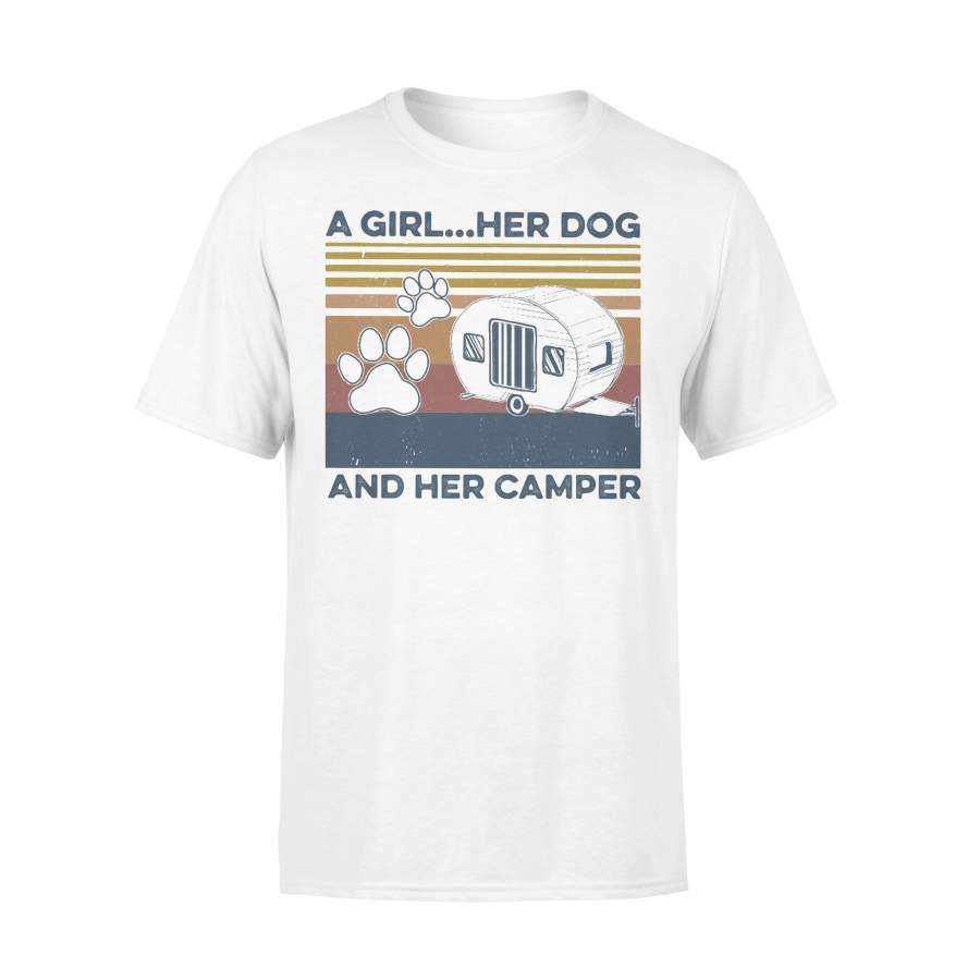 A Girl Her Dog Paw And Her Camper Vintage Retro T-shirt