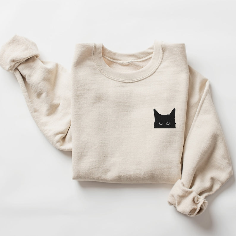 Black Cat Halloween Embroidered Sweatshirt 2D Crewneck Sweatshirt All Over Print Sweatshirt For Women Sweatshirt For Men Sws3698