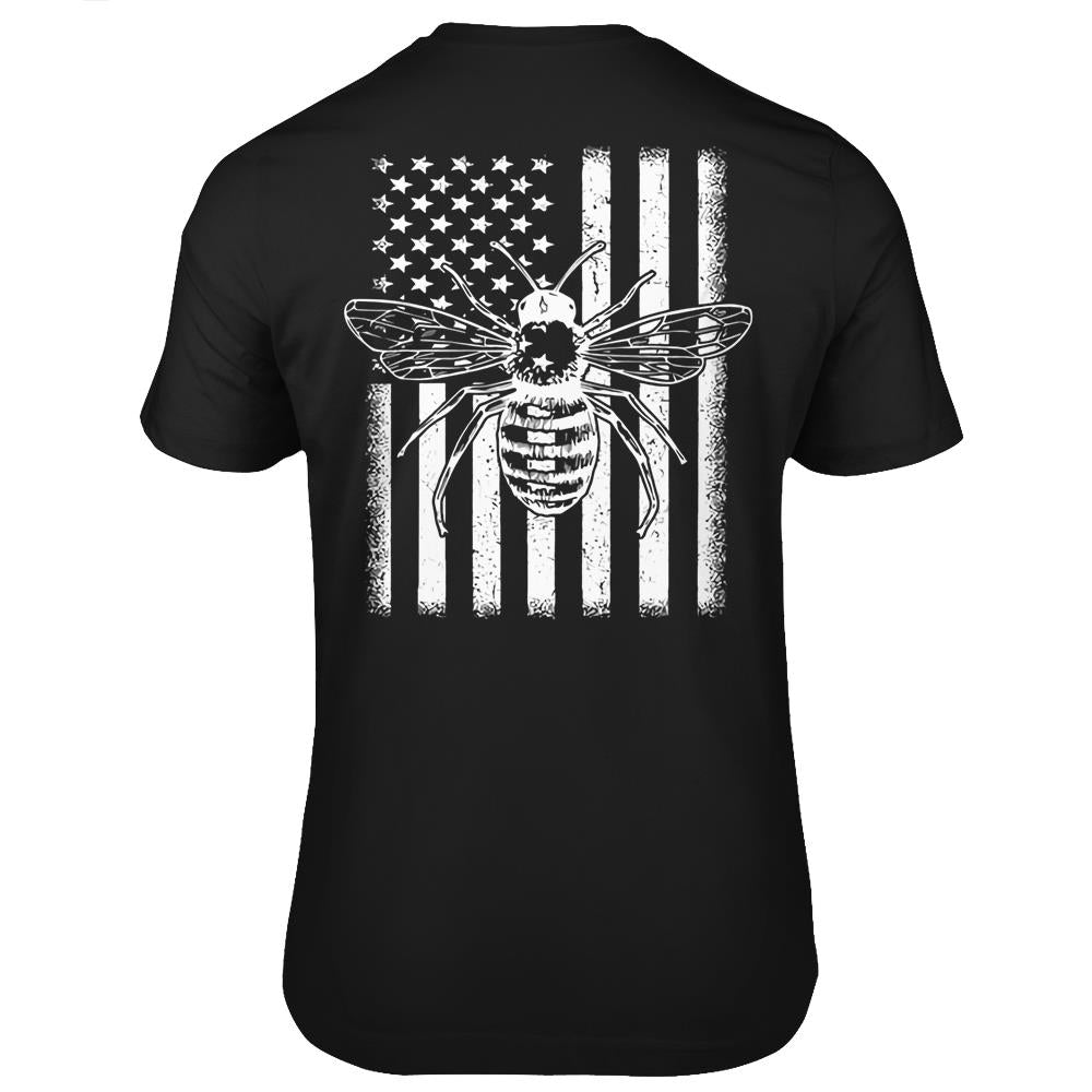 American Flag Honey Bee Honeycomb Beekeeper Beekeeping T Shirts Print On Back