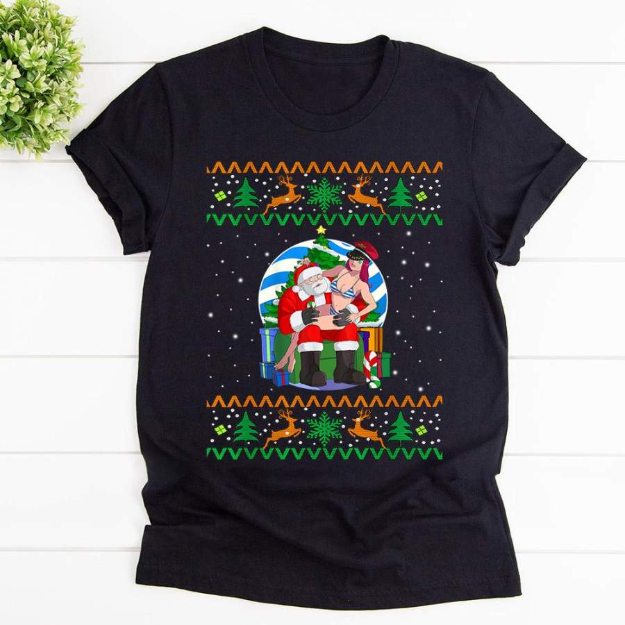 Christmas santa claus funny sexy mrs.claus reindeer candy cane gifts black cotton t shirt for men and women S-6XL