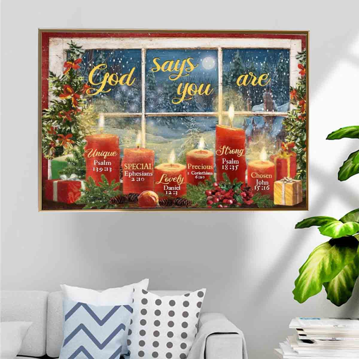 Window In Christmas Day Poster – God Says You Are Unique Lovely Chosen Canvas Home Decoration Christmas Gifts For Men Women – Gigo Smart