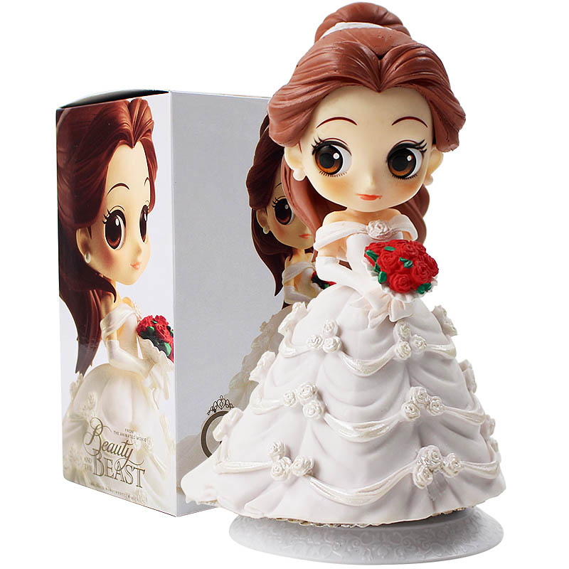 14cm Q Posket Beauty and Beast Figures Belle in Wedding Dress Dreamy Style White Pink Beauty Model Dolls alx