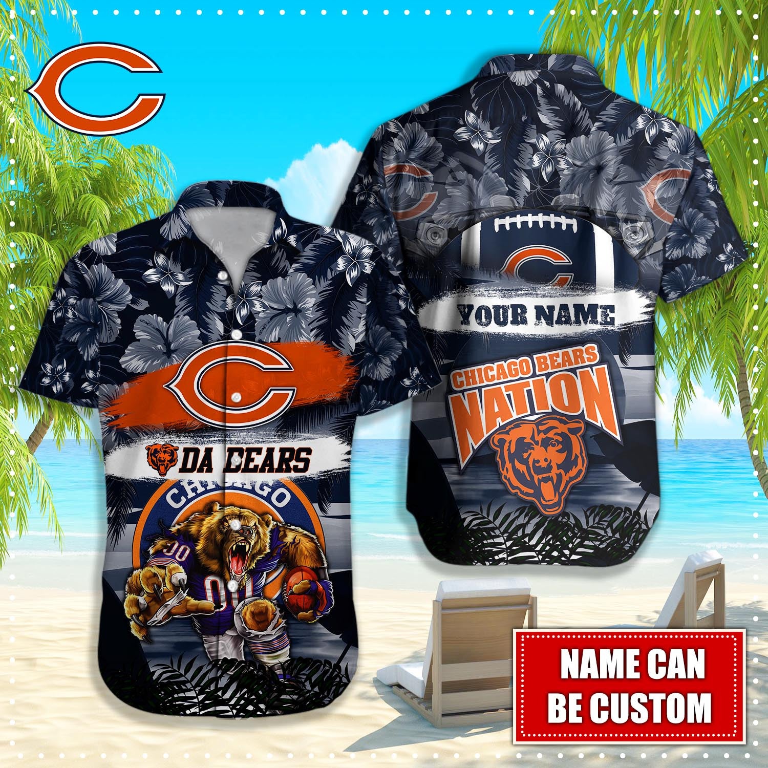 Personalized Chicago Bears Hawaiian Shirt Mascot