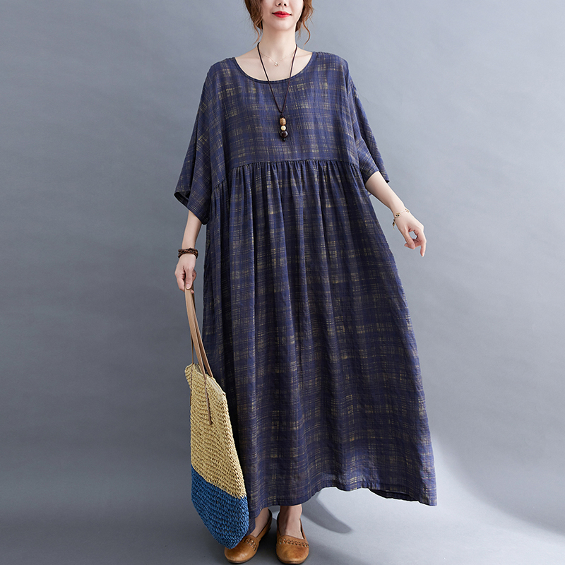 Summer Oversized Women Vintage Cotton Plaid Dress Woman Loose Casual Ladies Fashion Dresses New Arrival Mujer Femme Dress 2021 alx