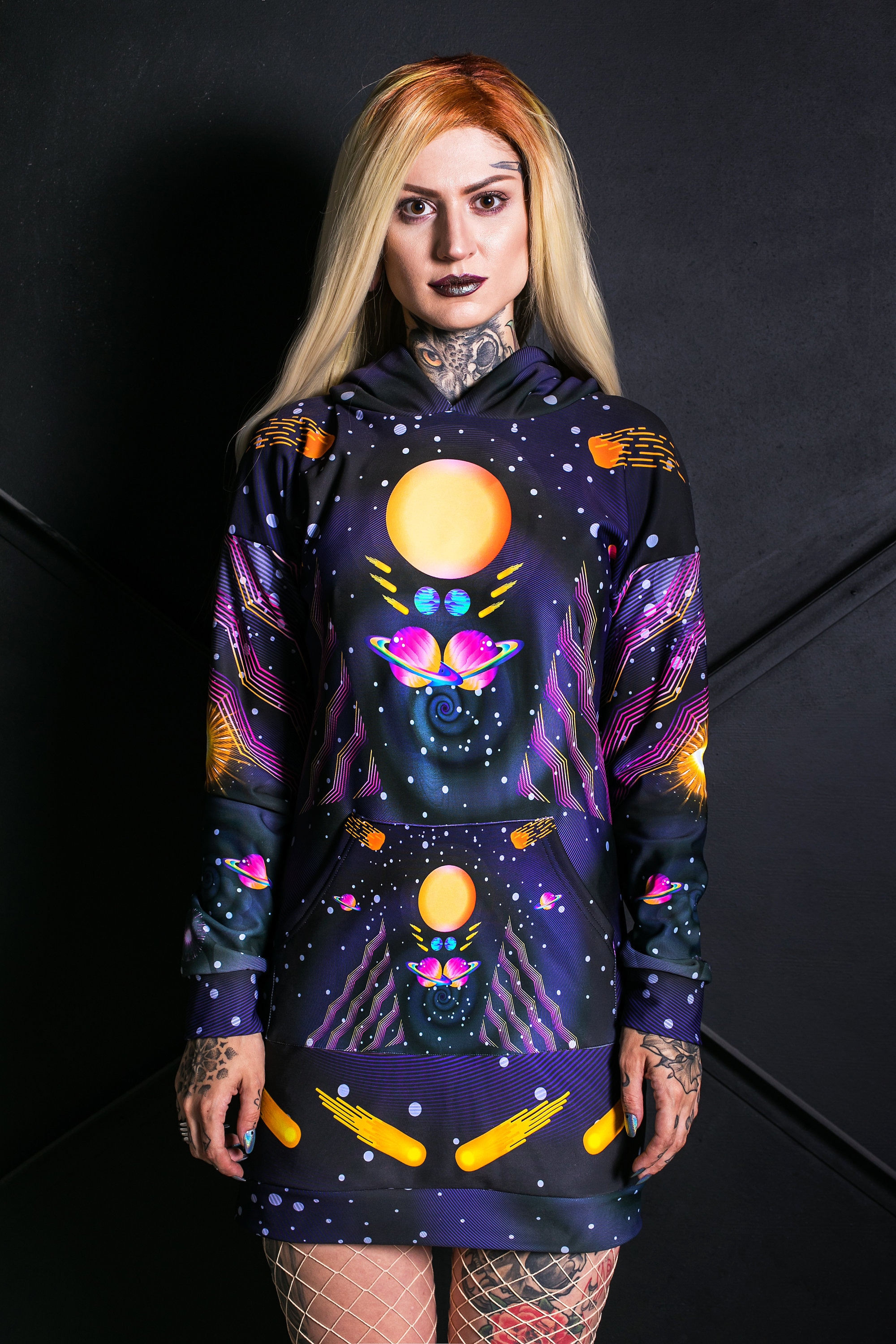 Galaxy Hoodie, hoodie dress, long hoodie for women, festival hoodie, hooded tunic, space hoodie, cool graphic hoodie, polyester hoodie