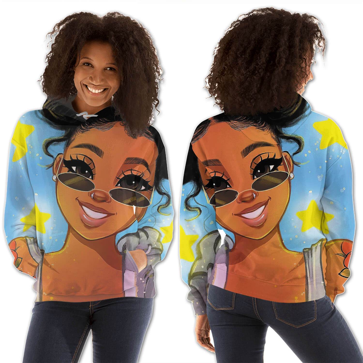 African American Hoodies Beautiful Melanin Girl All Over Print Womens Hooded Sweatshirt African American Apparel BPS19578