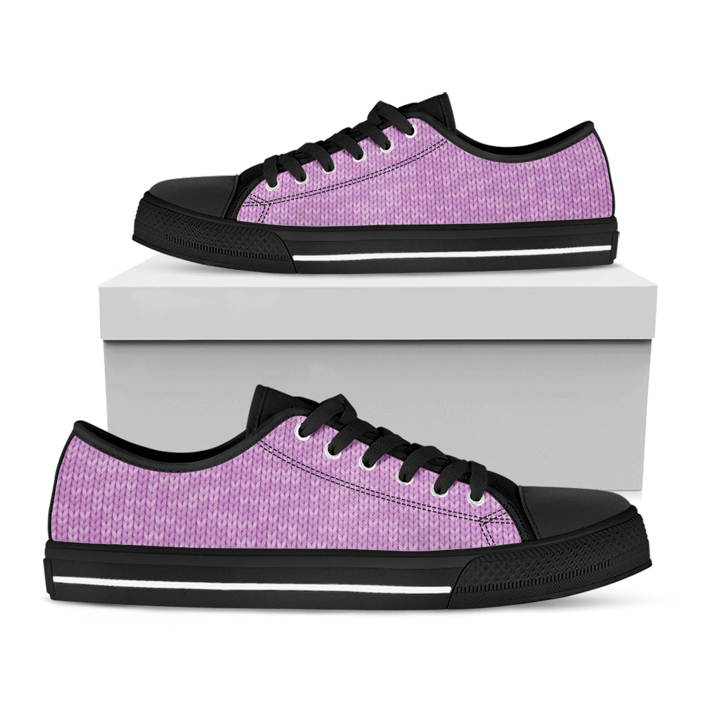 Violet Knitted Pattern Print Black Low Top Shoes