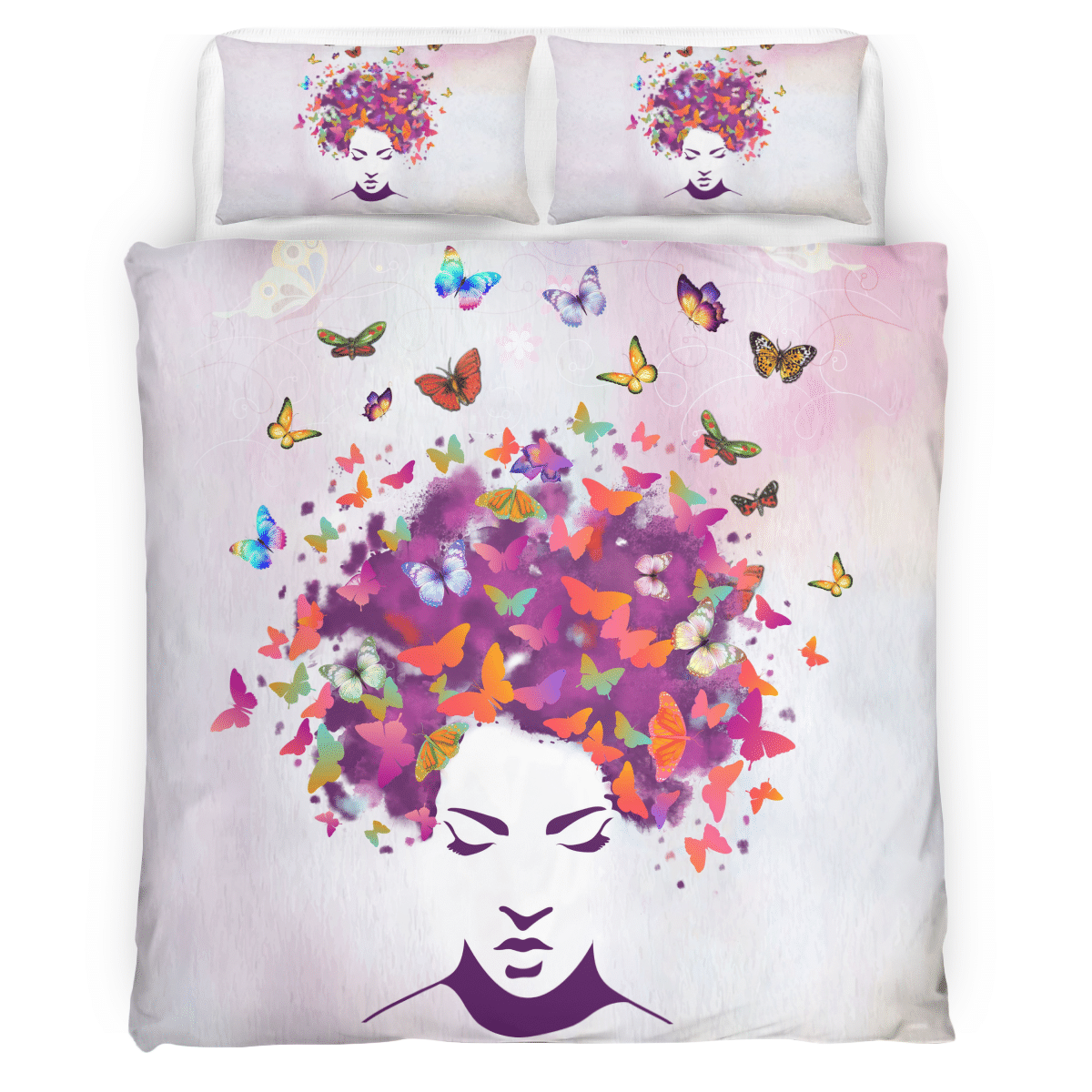 African Afro Bedding Set All Over Print Black Woman Butterfly Colorful Style Bedding Set