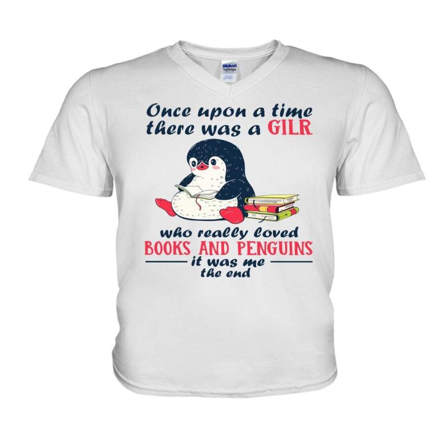 A Girl Who Loved Books And Penguin For Book Lovers Guys V-Neck