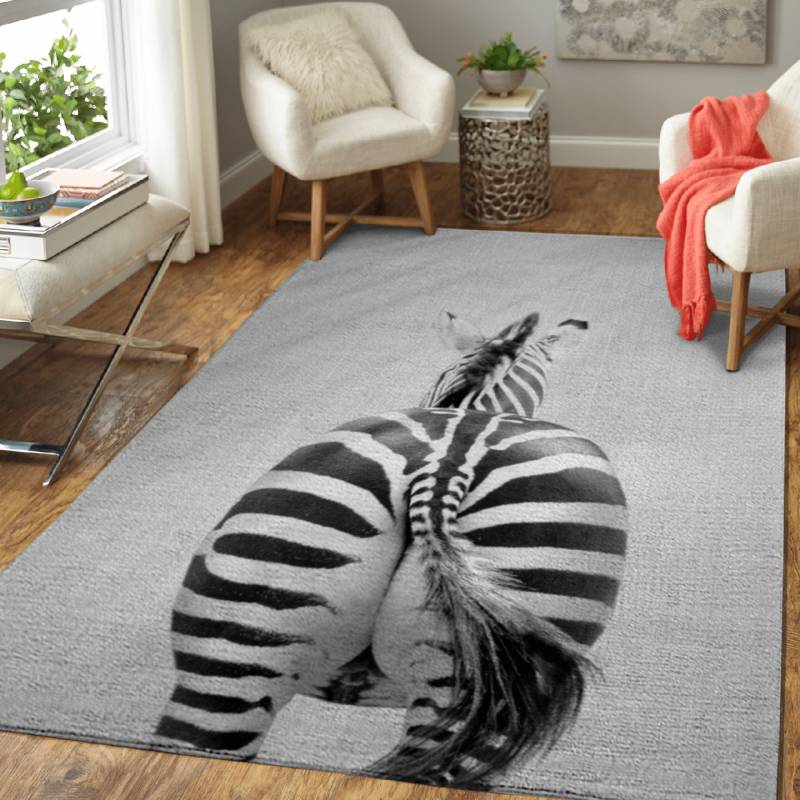 Zebra Tail BW – Animals Black & White Area Rug Carpet