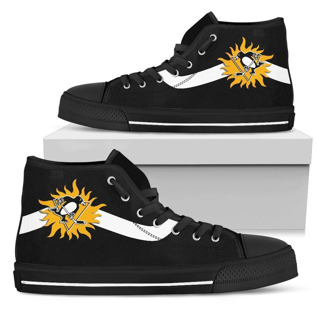 Logo Pittsburgh Penguins Black Color High Top Shoes