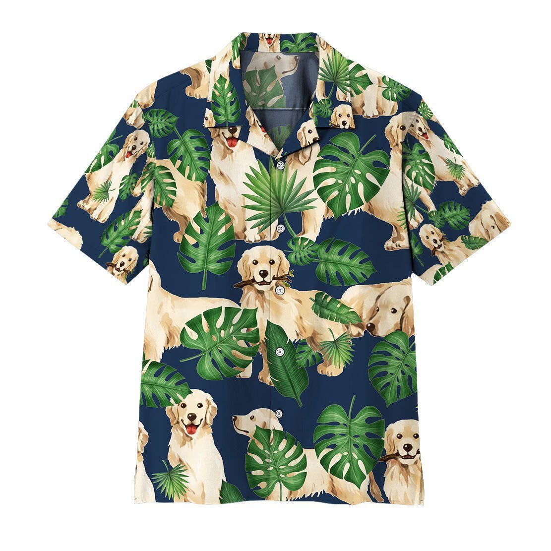 Gearhumans Gearhuman Tropical Golden Retrievers Hawaiian Shirt Ha82980