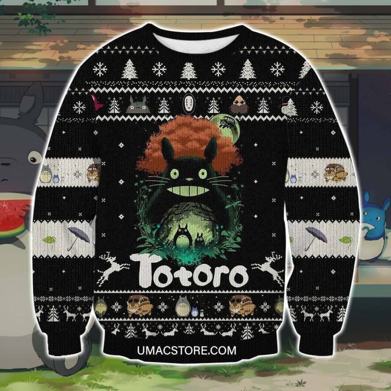 Studio Ghibli Totoro Black 3D Print Ugly Christmas Sweatshirt