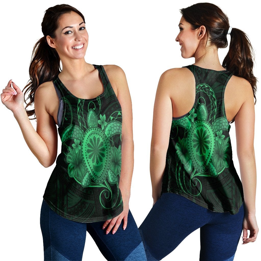 Hawaiian Turtle Hibiscus Polynesian Racerback Tank Full Style Green Ah Ha111447