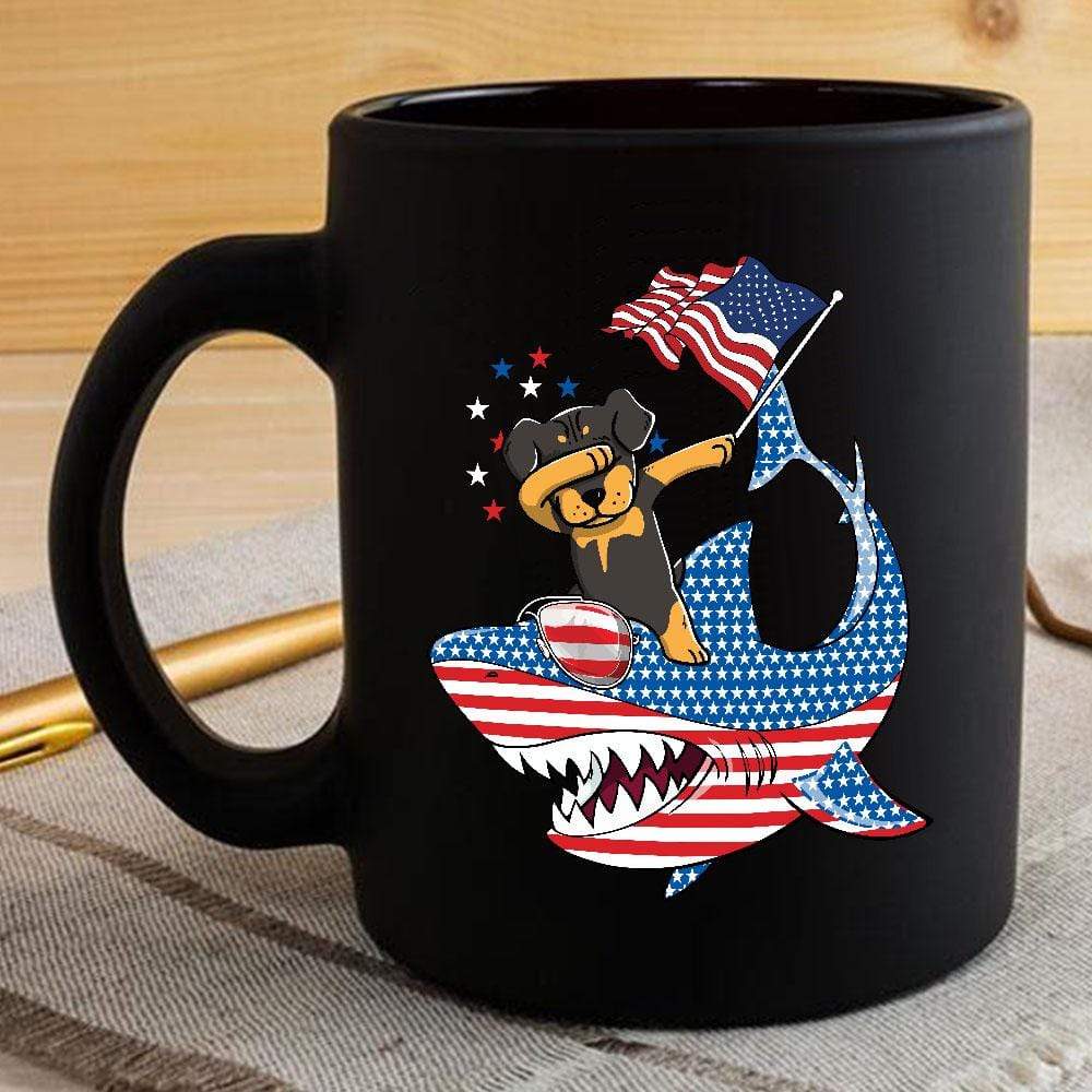 Dabbing Rottweiler Rides Shark Coffee Mug Father’s Day Mother’s Day Independence Day Gift Idea BPS124