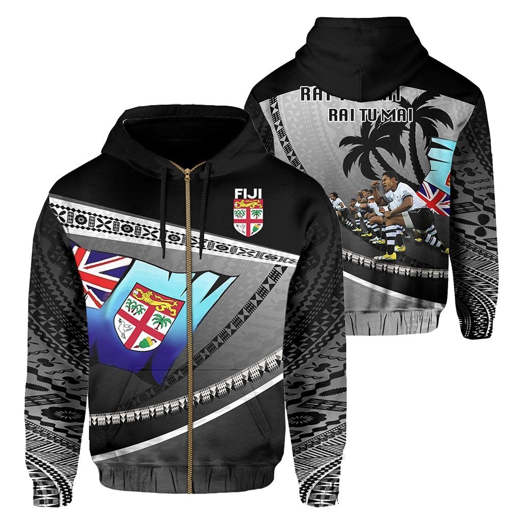 Fiji Cibi War Dance Rugby Zip Up Hoodie Tapa