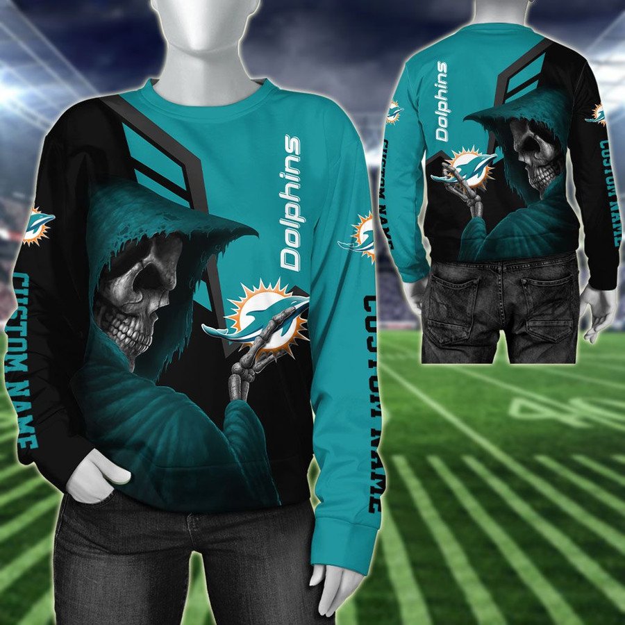 Miami Dolphins Aqua Black Skull Gift For Fan 3D Full Printing Sweatshirt