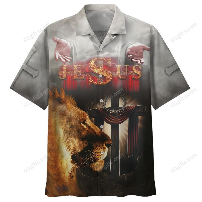 3D Jesus Hawaiian Shirt, Hoodie, Zip Hoodie, Hoodie Dress, Sweatshirt Lion Cross And Jesus Hand Christian All Over Print