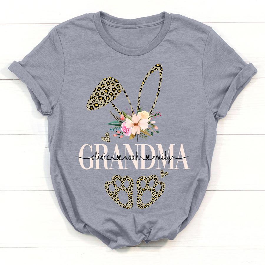 Lovelypod – Personalized Shirt, Grandma Bunny Shirt, Leopard Easter Bunny With Flowers, Grandma Easter Shirt, Easter Gifts For Kid Names Grandma Shirt