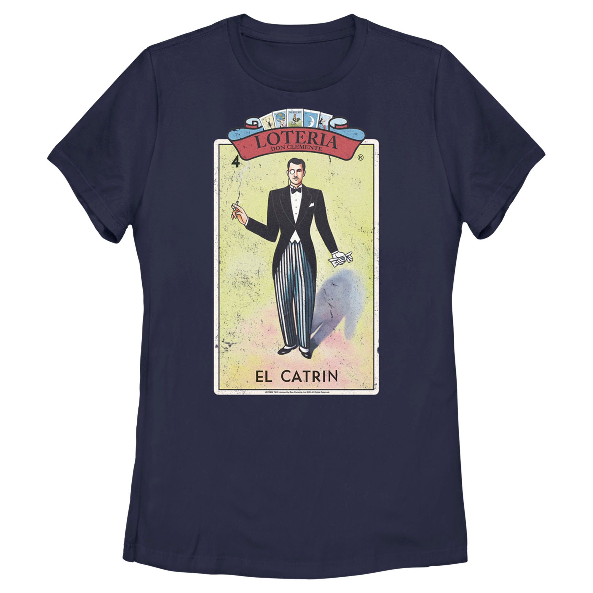 Women’S Loteria El Catrin Card Number 4 Distressed T-Shirt