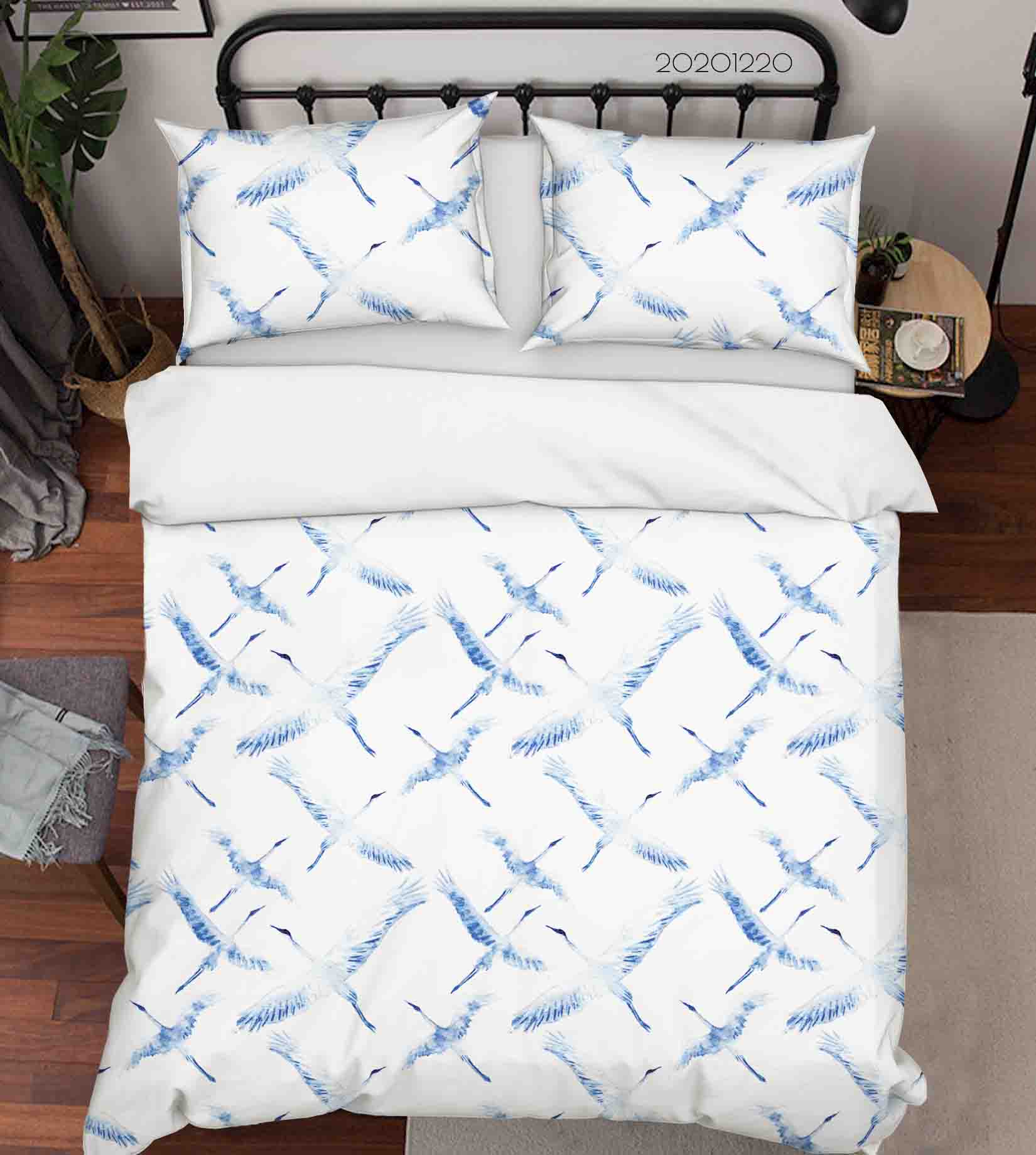 3D Hand Drawn Animal Blue Crane Quilt Cover Set Bedding Set Duvet Cover Pillowcases 95