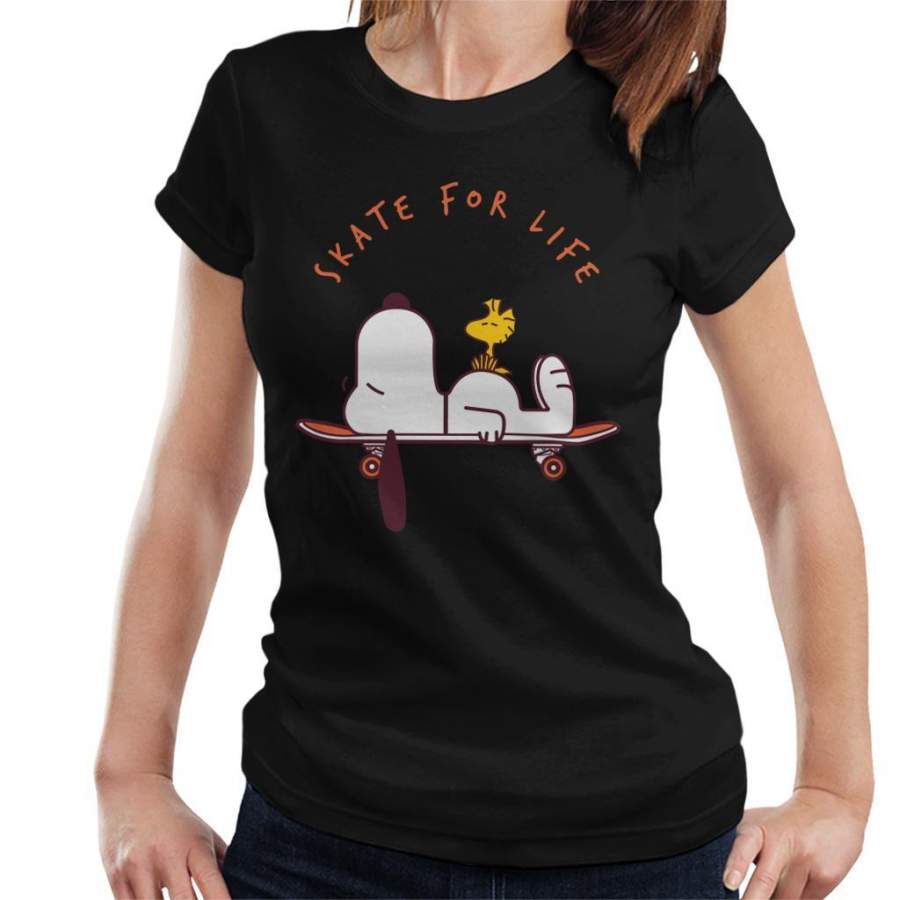 Skate For Life Snoopy And Woodstock Peanuts Women’s T-shirt