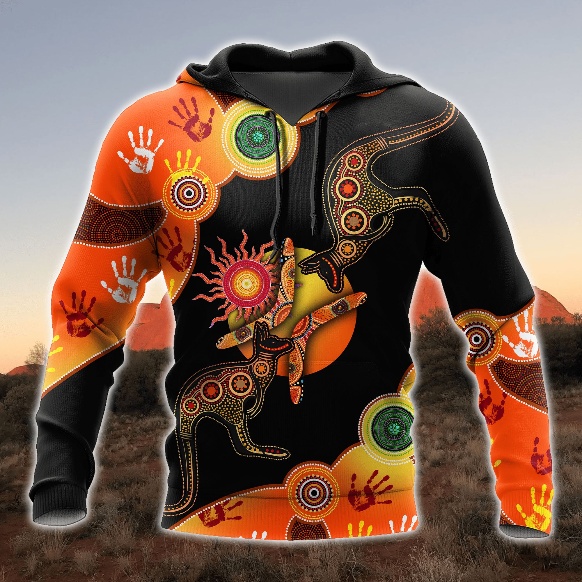 Aboriginal Art Orange Kangaroo Naidoc Week 3D Design Shirts