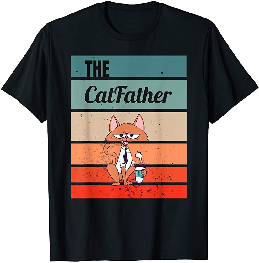 Mens The Catfather Vintage Cat Father Day Kitten Coffee Dad Gifts T-Shirt