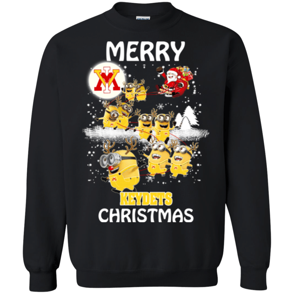 Perfect VMI Keydets Minion Ugly Christmas Sweaters Santa Claus With Sleigh Sweatshirts