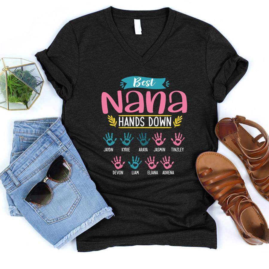 Personalized Best Nana Hands Down Shirt  V-Neck