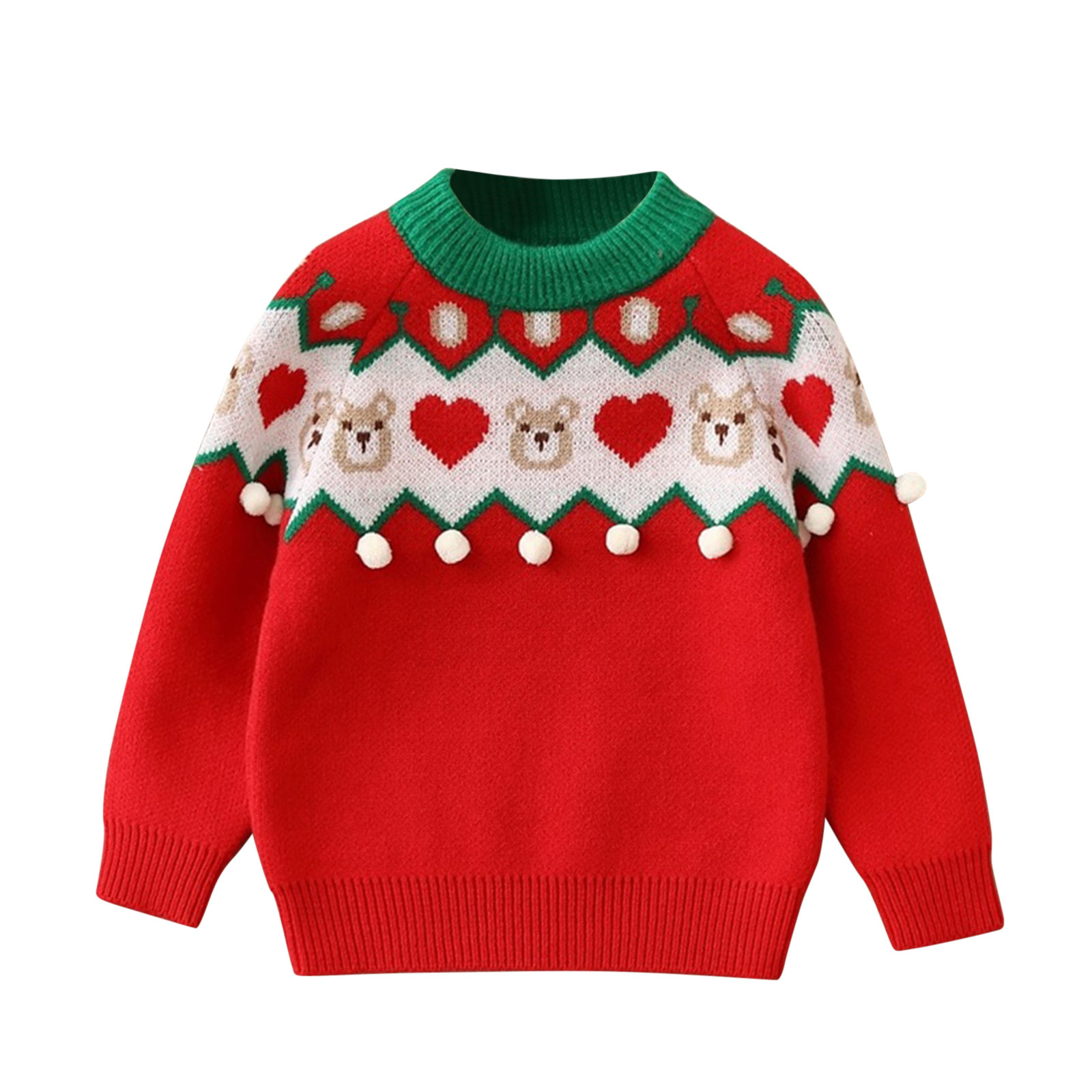 Toddler Kids Baby Girl Boy Cute Long Sleeve Christmas Bear Knitted Crewneck Sweater Pullover Tops Autumn Winter Warm Outfits alx