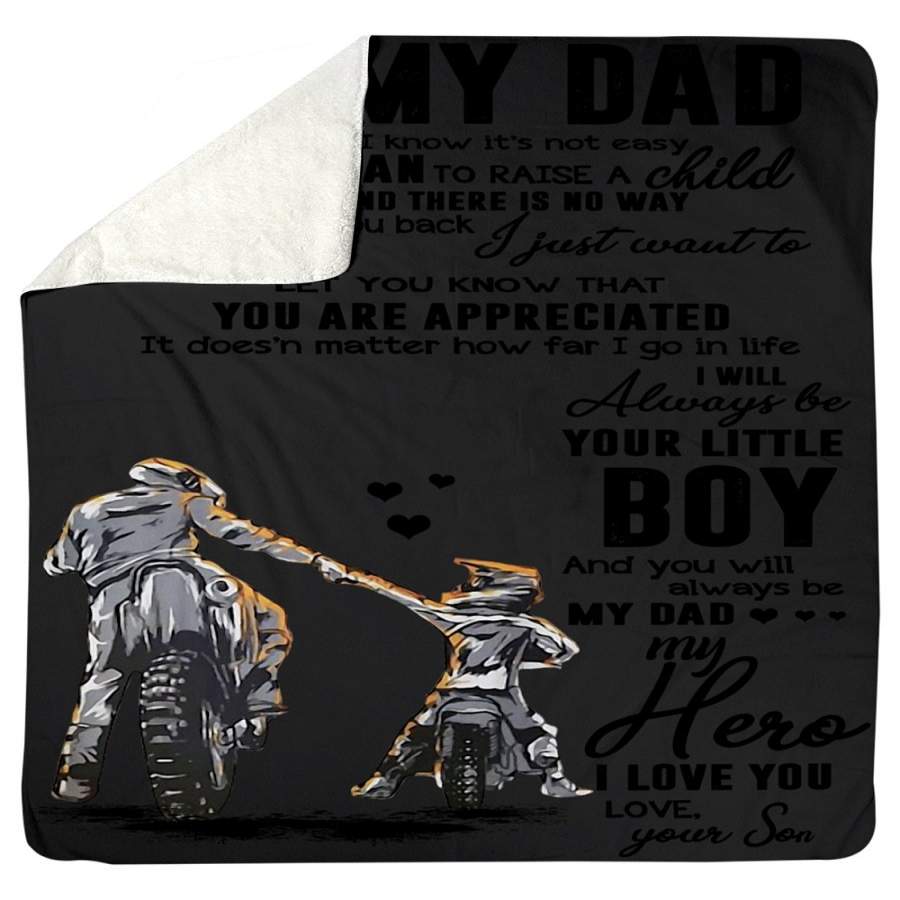 I Will Always Be Your Little Boy Blanket Motocycle To My Hero Dad Sherpa Blanket