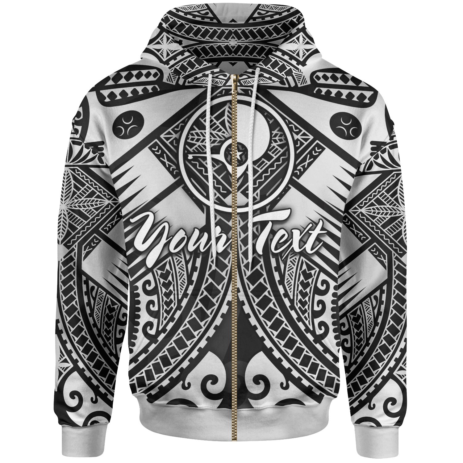 Yap Custom Personalised Zip-Up Hoodie – White Seal with Polynesian Tattoo – BN18