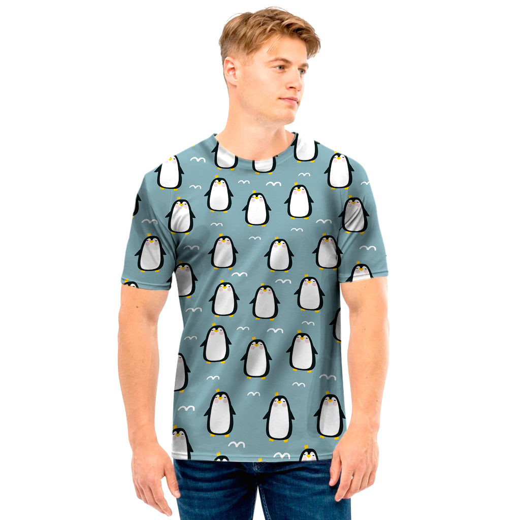 Cartoon Emperor Penguin Pattern Print Men’S T-Shirt