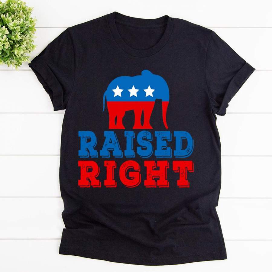 Raised right pro republican right political elephant black cotton t shirt for men and women S-6XL