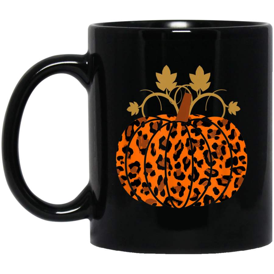 Animal Leopard Print Pumpkin Halloween Fall Autumn gift Black Mug