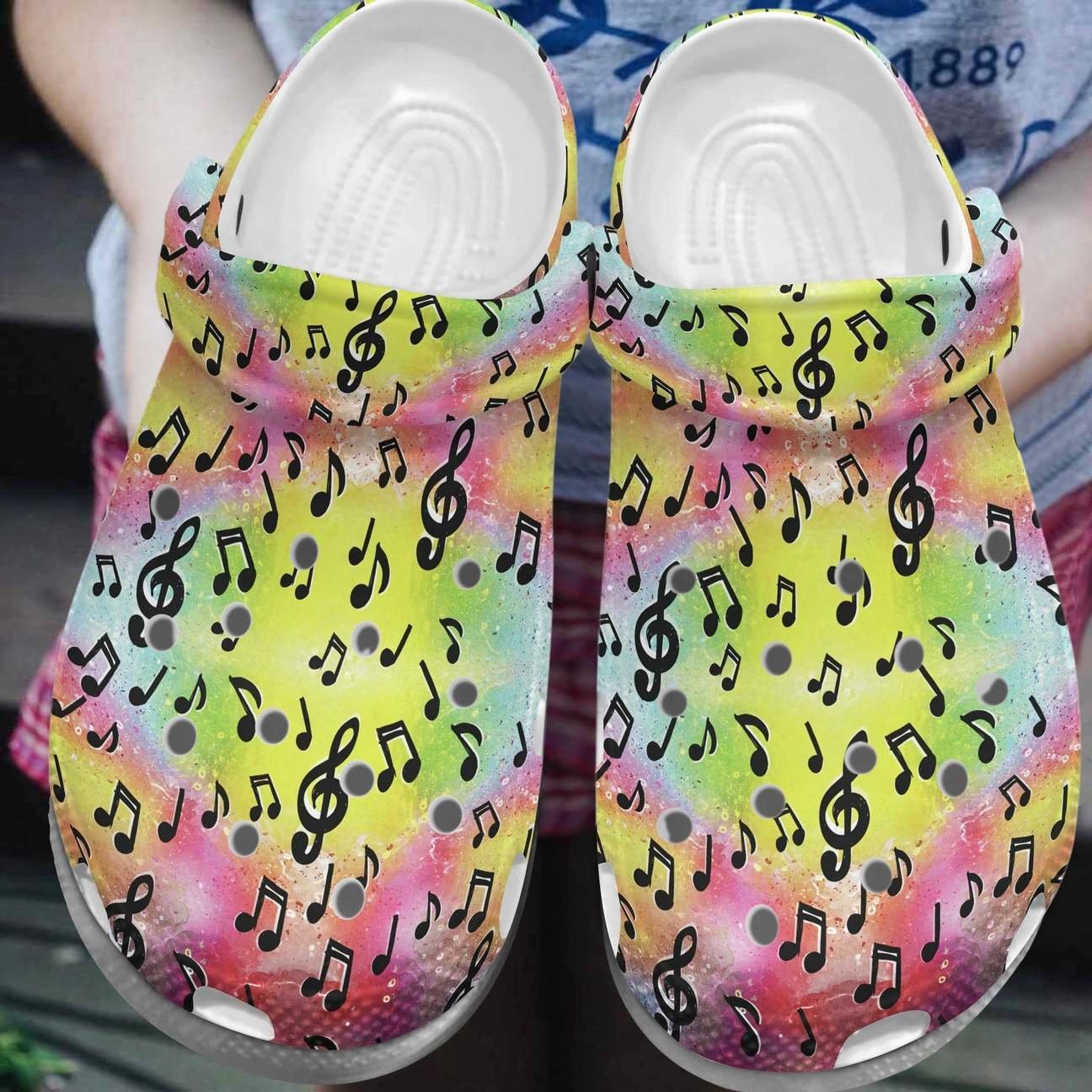 Music Personalized Clog, Custom Name, Text, Color, Number Fashion Style For Women, Men, Kid, Print 3D Colorful Music Notes 4