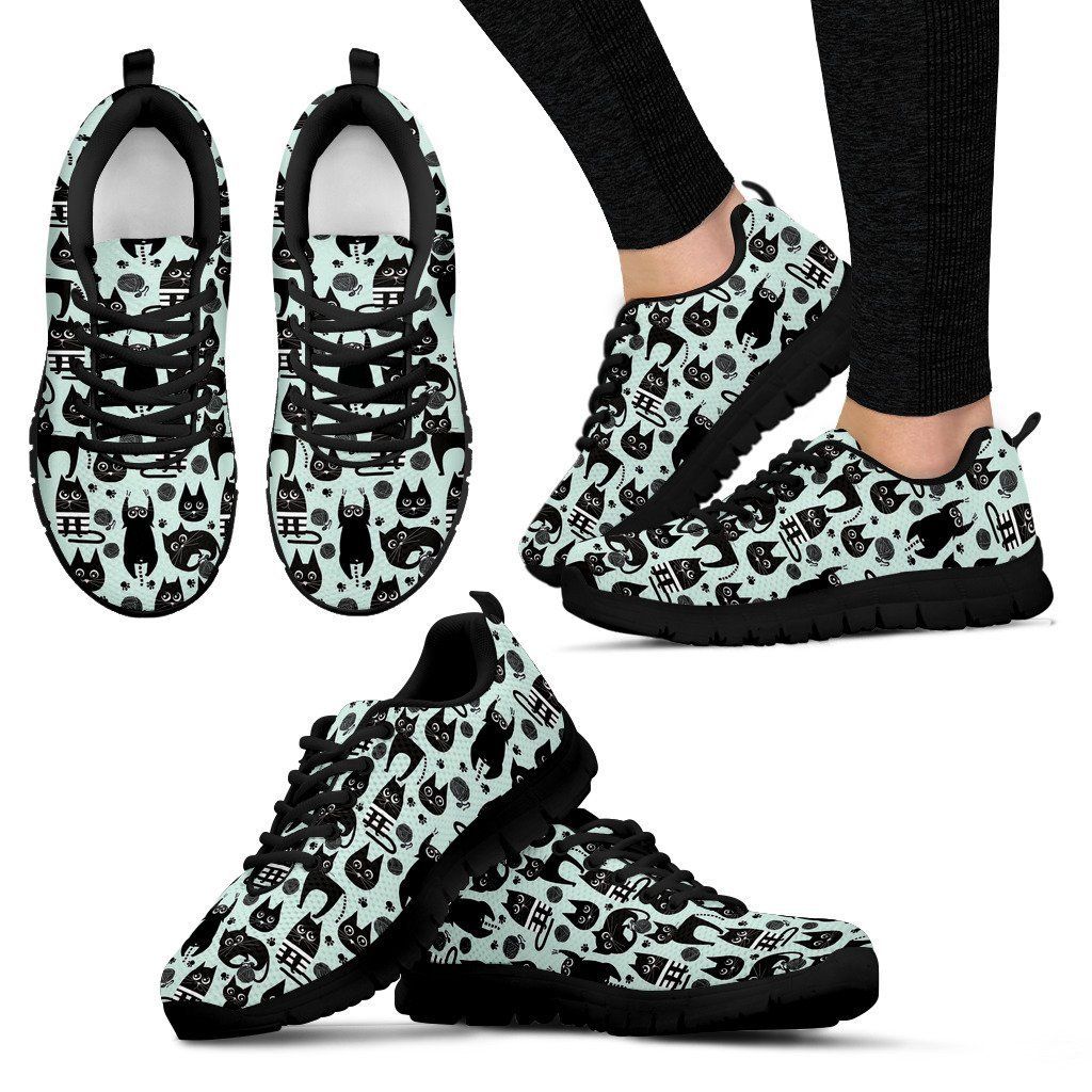 Black Kitten Cat Pattern Print Sneakers Shoes