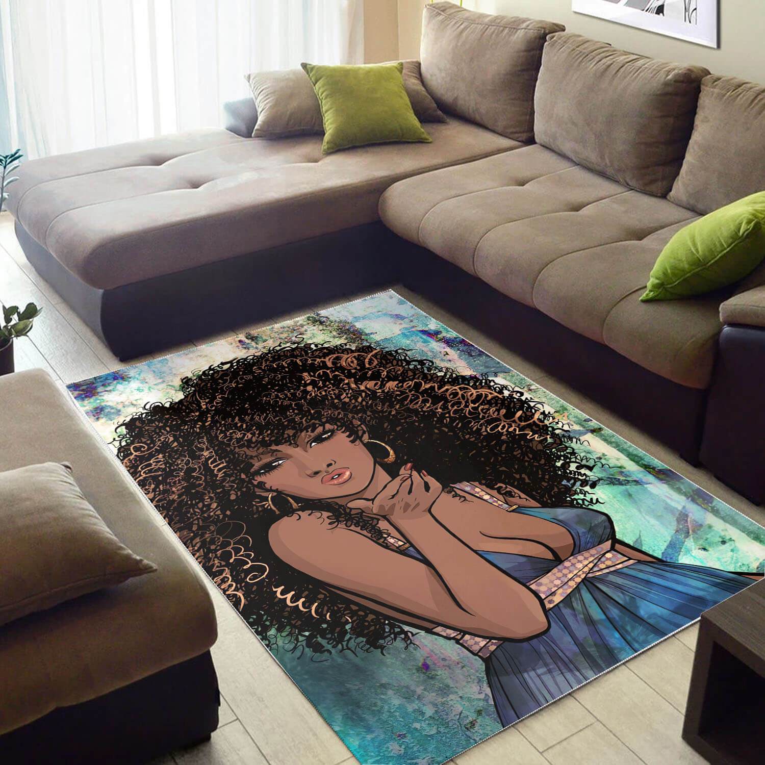 Afrocentric Rugs Beautiful Afro Girl African American Print Rug African Themed Home Decor WBG24012